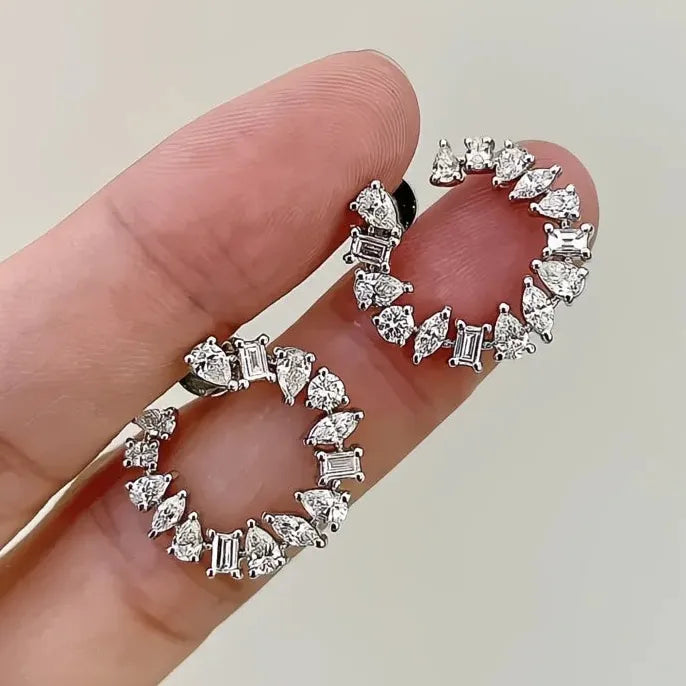 Geometric Round Cubic Zirconia Stud Earrings for Women Copper Alloy Jewelry