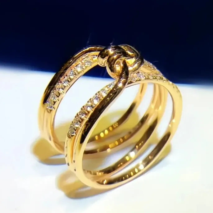 Gold Brass Women's Geometric Cubic Zirconia Wedding Band Ring Luxury Jewelry