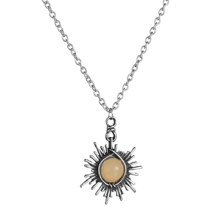 Vintage Silver Sun Moon Pendant Necklace Stainless Steel Unisex Jewelry Gift Charm