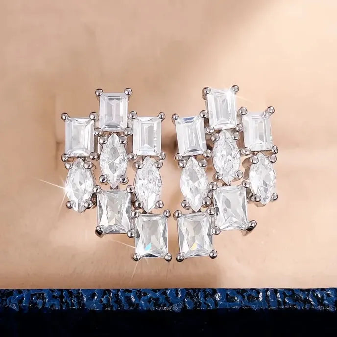 Geometric Cubic Zirconia Stud Earrings for Women Oval Square Pear Shape Fashion Jewelry