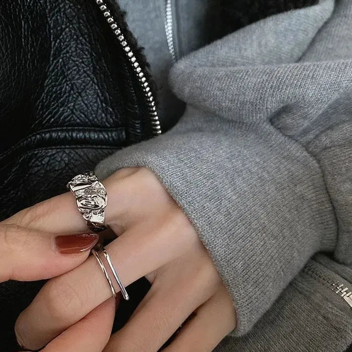 Adjustable Luxury Irregular Geometric Metal Ring Y2K Cocktail Gift for Women Men