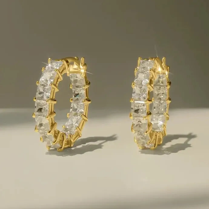 Women Geometric Hoop Earrings Brass CZ Jewelry Party Wedding Accessory