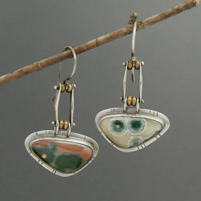 Retro Silver Metal Inlaid Resin Drop Earrings for Women’s Parties Engagements