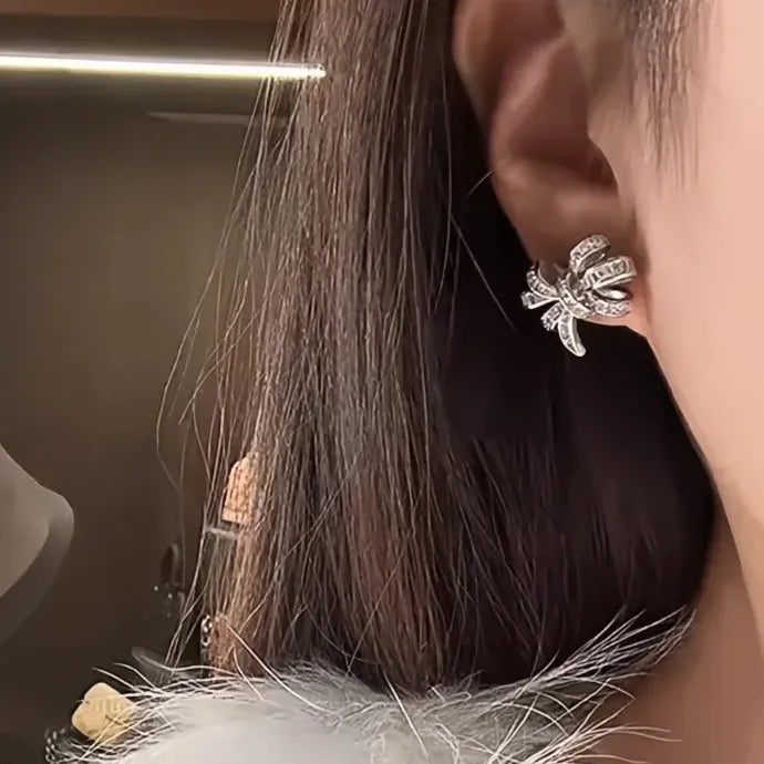 Bowknot Women Stud Earrings Copper CZ Shining Party Engagement Jewelry