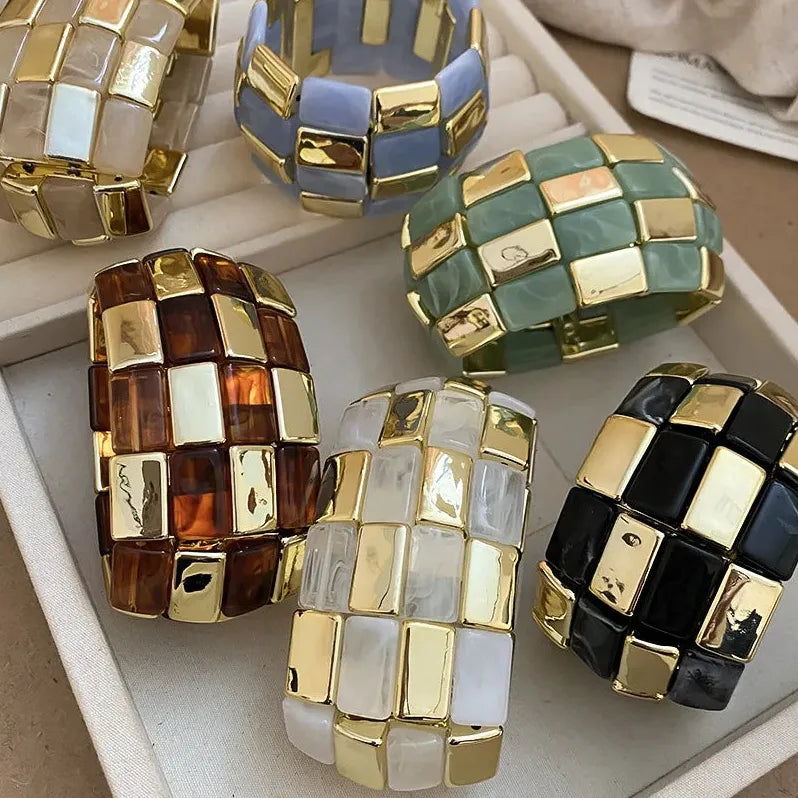 Acrylic Square Splicing Geometric Round Bangles for Women Simple Fashion Jewelry Bracelet