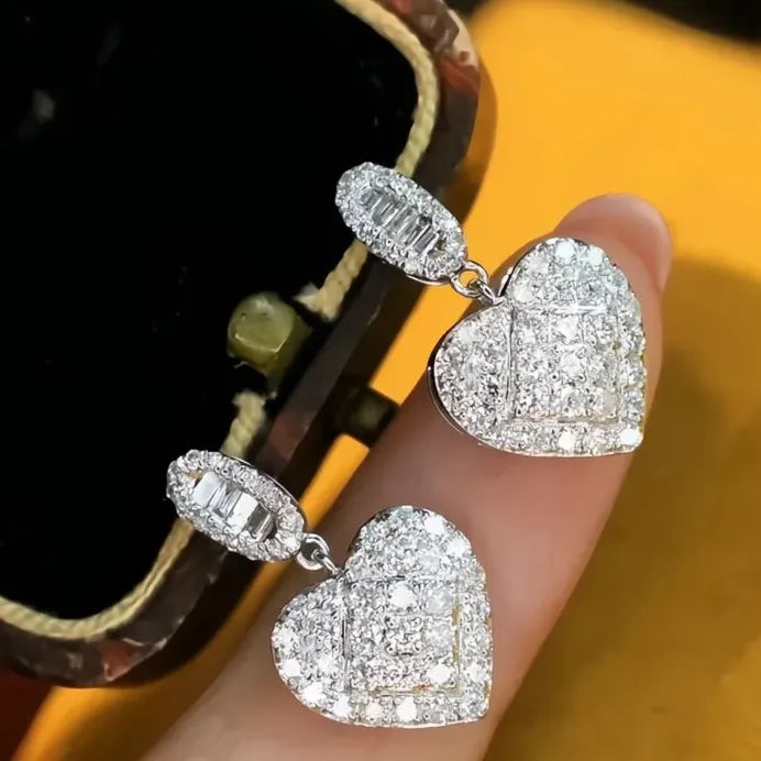 Heart-Shaped Cubic Zirconia Drop Earrings for Women Wedding Gift