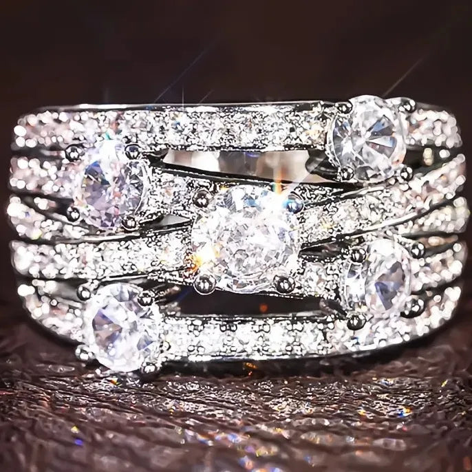 Brass Women’s Engagement Ring with Cross Design and Cubic Zirconia Inlay