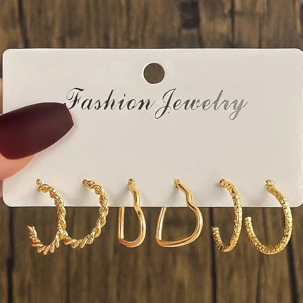Vintage Geometric Twist Drop Hoop Earrings Set Zinc Alloy Jewelry Gifts