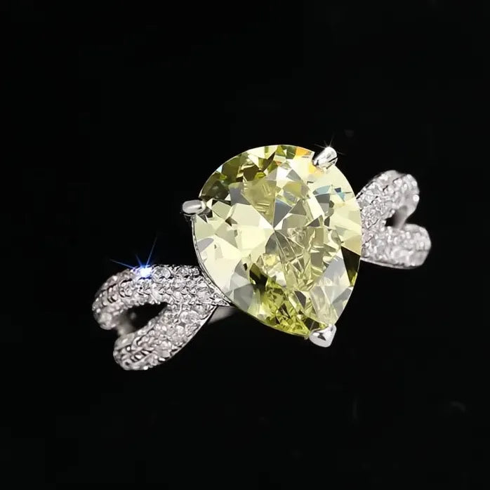 Waterdrop Pear Cubic Zirconia Brass Ring for Women Bridal Wedding Jewelry