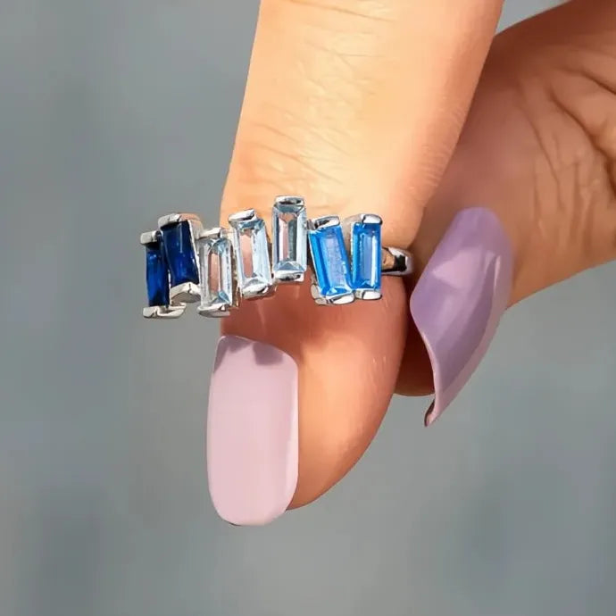 Geometric Blue Cubic Zirconia Brass Ring Chic Wedding Engagement Jewelry