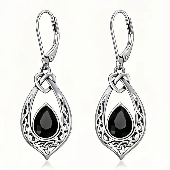 Elegant Women Silver Black Pear CZ Drop Earrings for Wedding Engagement