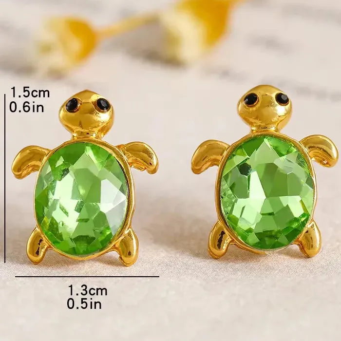 Zircon Turtle Stud Earrings for Women Zinc Alloy Beach Jewelry Accessories
