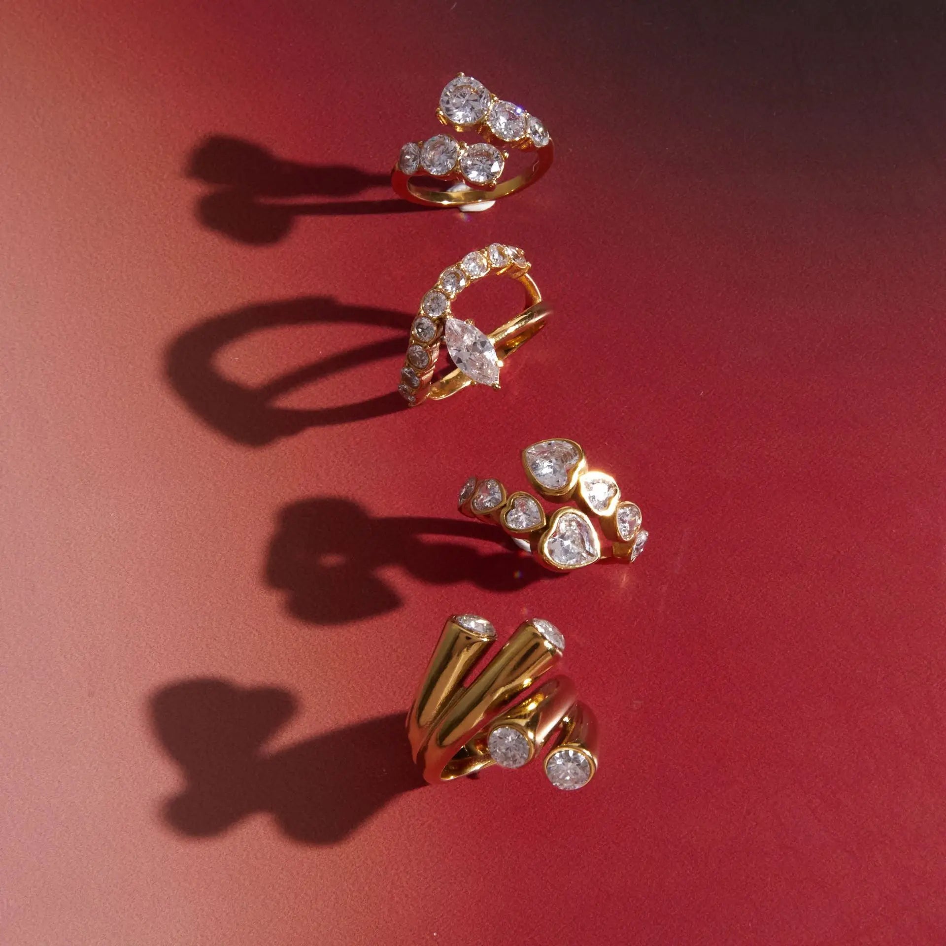 18K Gold Plated White Heart Waterdrop Zircon Wedding Ring Women Adjustable Stainless Steel