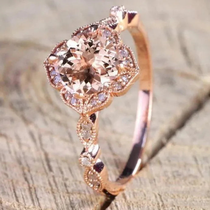 AAA Zircon Stone Micro Paved Rose Gold Bridal Engagement Ring Set Women’s Jewelry