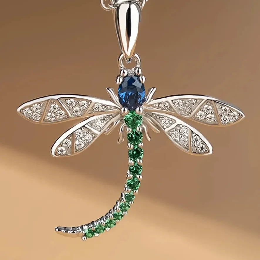 Fashion Dragonfly Pendant Necklace for Women with Colorful Cubic Zirconia Jewelry Gift