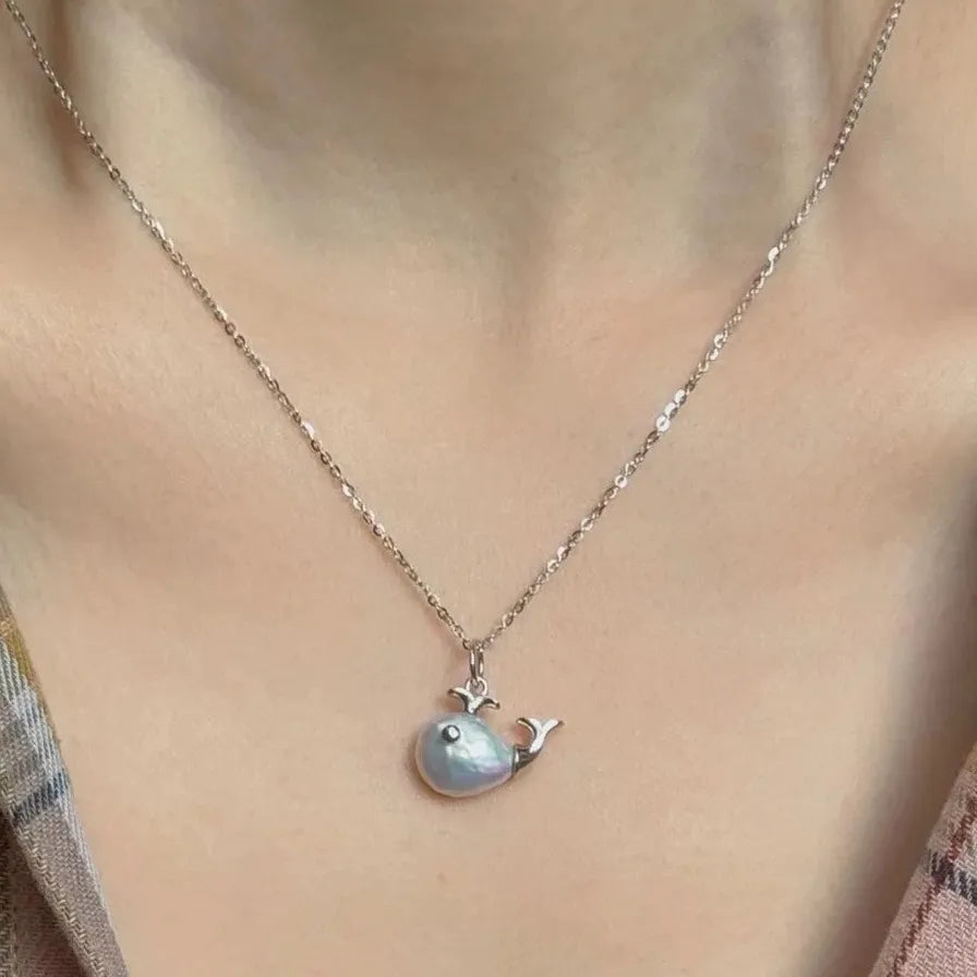 18k Gold Plated Whale Pendant Necklace Stainless Steel Pearl Wedding Gift 2026