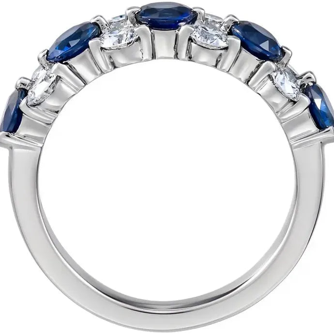 Silver Geometric Ring with Blue White CZ Brass Wedding Band for Women
