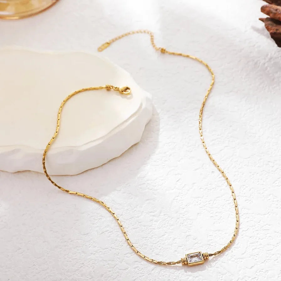18K Gold Plated Crystal Zircon Geometric Snake Chain Choker Necklace for Women