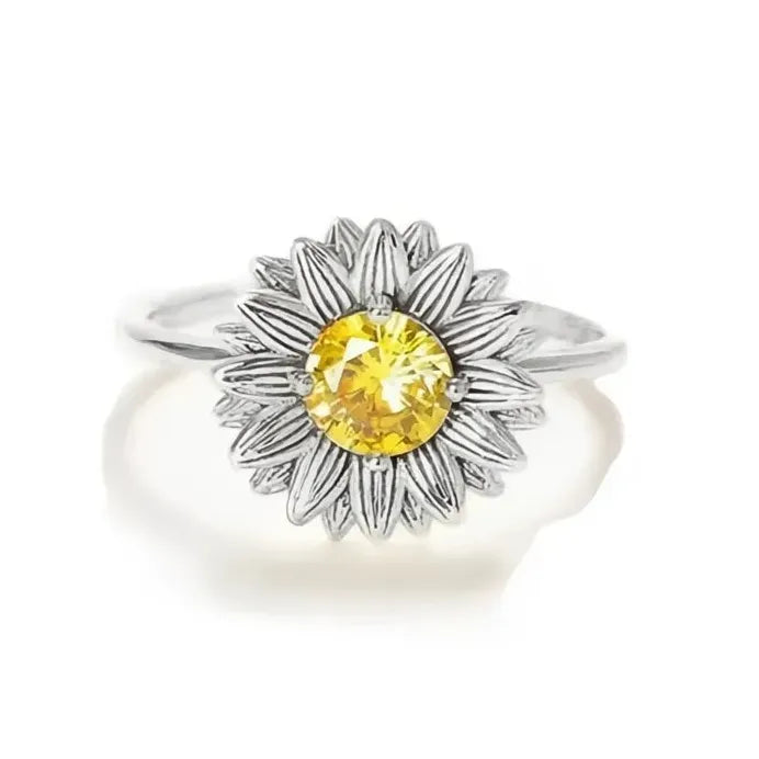 Brass Flower Wedding Ring with Cubic Zirconia Elegant Bridal Band