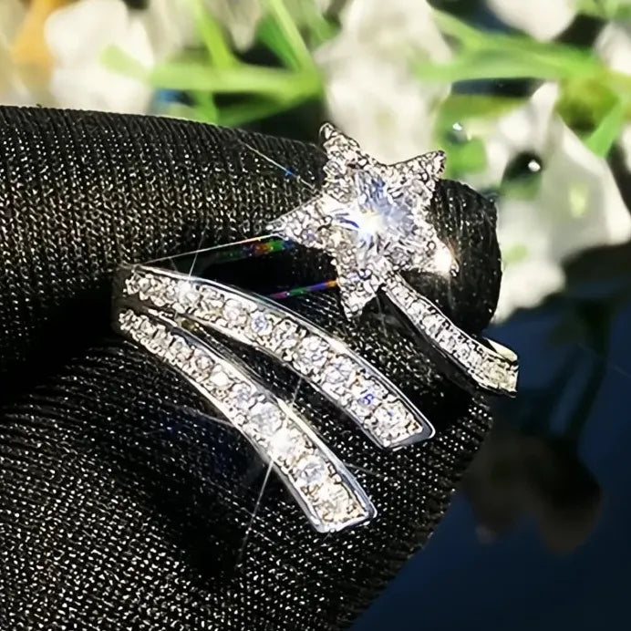 Delicate Silver Star Opening Rings for Women Party Jewelry