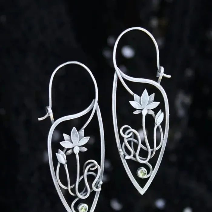 Lotus Flower Drop Earrings Elven Jewelry Floral Design Copper Plastic