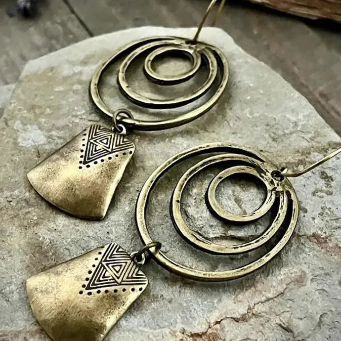 Bohemian Silver Plated Geometric Hollow Circle Dangle Earrings Zinc Alloy