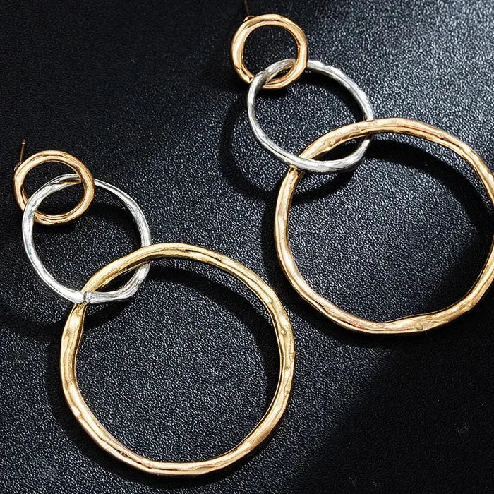 Vintage Gold Silver Irregular Round Zinc Alloy Drop Earrings for Women