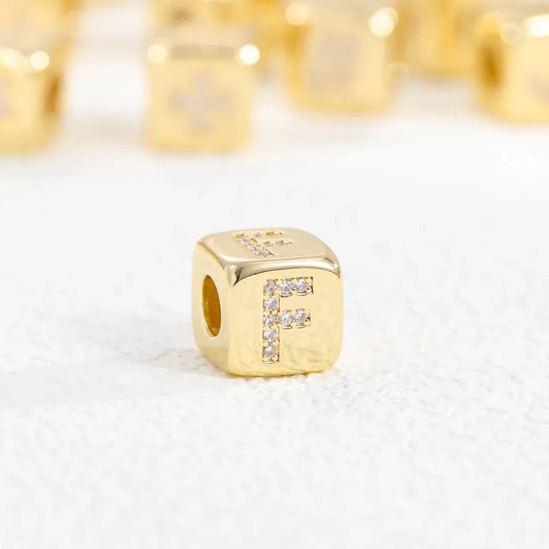 18K Gold Plated Stainless Steel Mini Cube Alphabet Necklace Zircon Choker