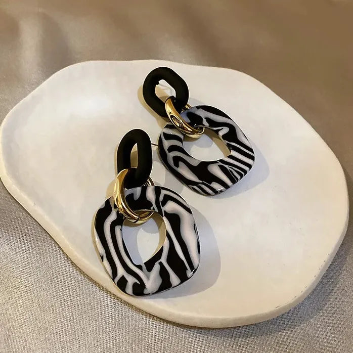 Exaggerated Zebra Pattern Acrylic Geometric Square Drop Earrings for Women Fashion Jewelry