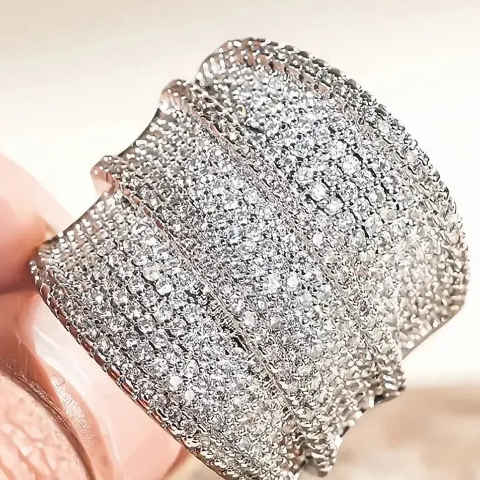 Luxury Wide Cocktail Ring for Women Wedding Party Fashion Brass Cubic Zirconia Jewelry Gold/Silver Color