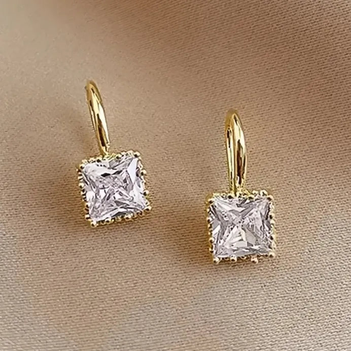 Dainty Square Cubic Zirconia Drop Earrings for Women Wedding Jewelry