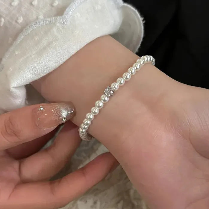 Romantic French Zircon Simulated Pearl Beaded Bracelet for Women Elegant Jewelry Gift