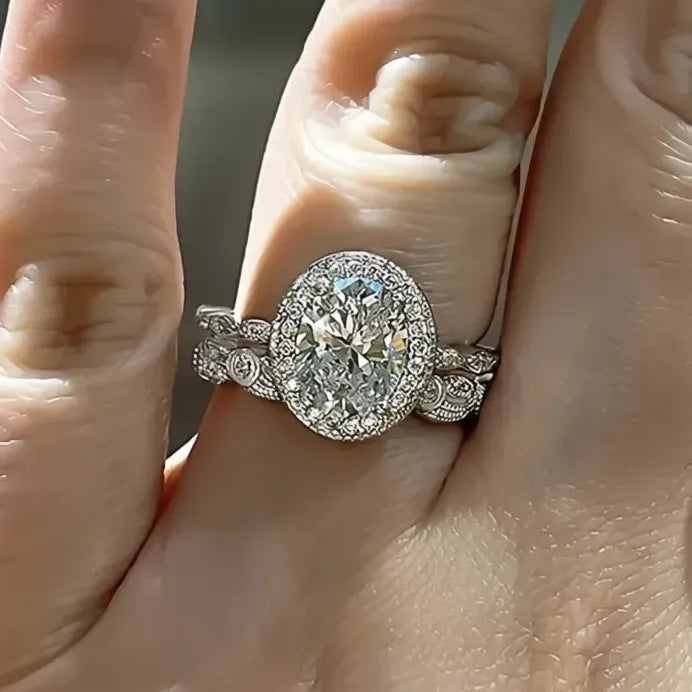 Elegant Cubic Zirconia Bridal Wedding Ring Set in Brass for Women