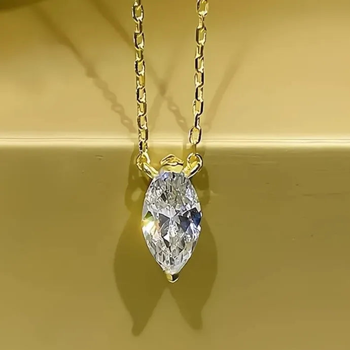 Marquise CZ Pendant Necklace Women Minimalist Brass Wedding Jewelry