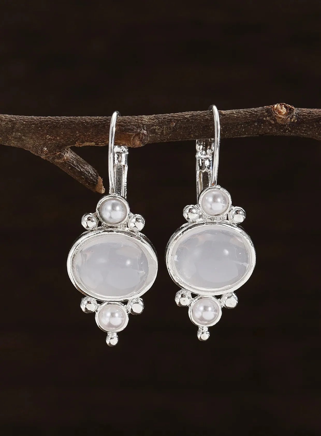 Silver Water Drop Dangle Earrings with Natural Stone for Women Bridal Wedding Gift