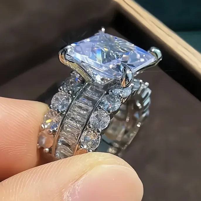 Gorgeous Princess Square Cubic Zirconia Ring Women Luxury Wedding Band Fashion Jewelry Gift