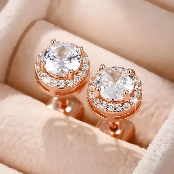 Women’s Geometric Square & Round Cubic Zirconia Stud Earrings Copper Alloy Jewelry