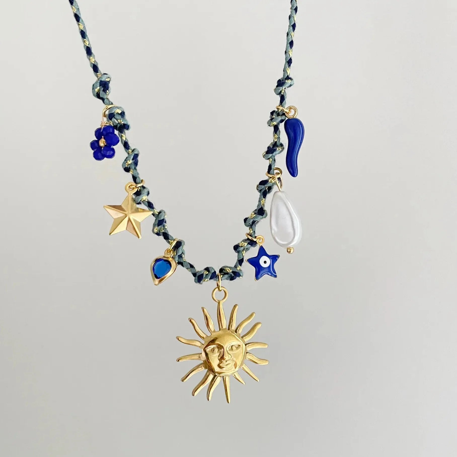 Stainless Steel Gold-Plated Starfish Turtle Knotting Rope Pendant Necklace