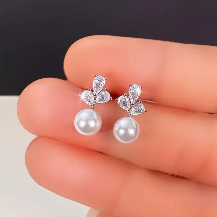 Elegant Dainty Simulated Pearl Earrings with Cubic Zirconia for Women