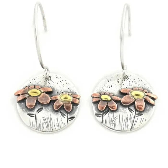 Fashionable Zinc Alloy Circular Floral Drop Earrings for Women Spring Summer
