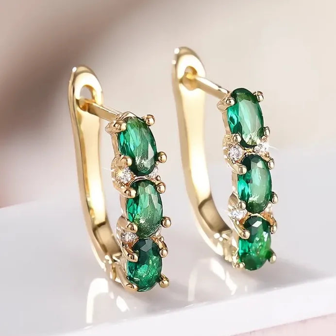 Women’s Geometric Green CZ Hoop Earrings Fashion Jewelry