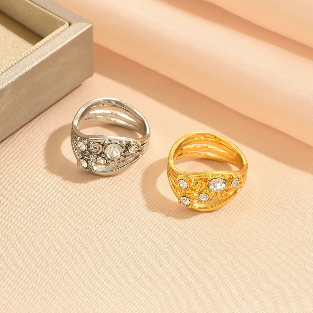 Silver Hollow Engagement Ring for Women Zinc Alloy Wedding Jewelry Gift