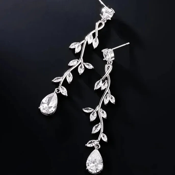Geometric Copper Alloy Long Dangle Earrings with Cubic Zirconia for Women