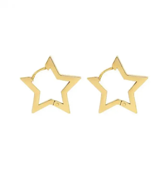 Vintage Gold Star Hollow Hoop Earrings for Women Christmas Jewelry Gift