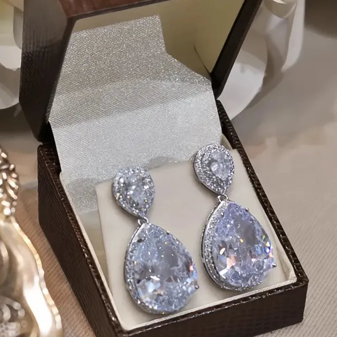 Big Water Drop Cubic Zirconia Dangle Earrings for Women Wedding Party
