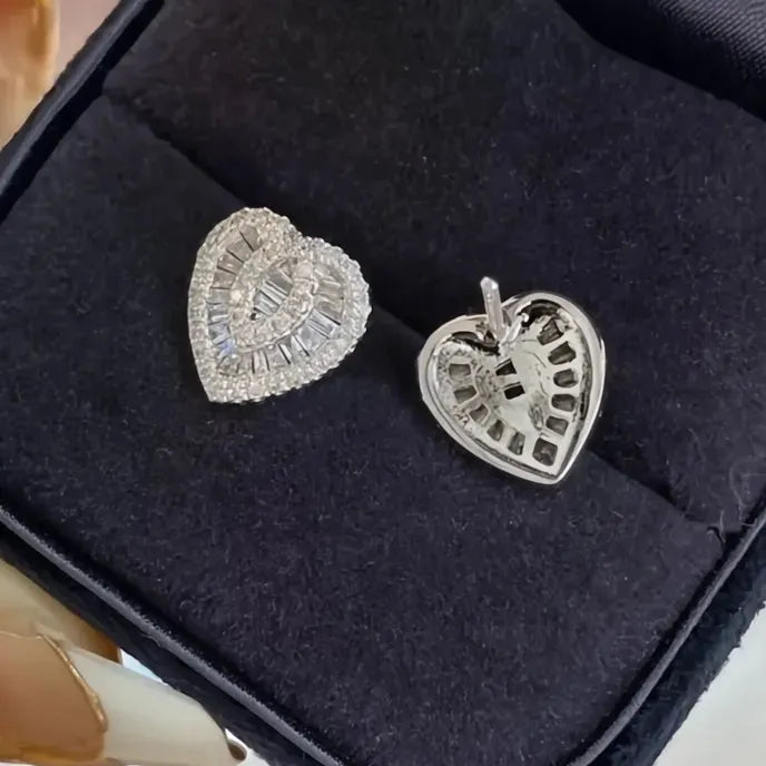 Sweet Lady Heart Stud Earrings with Cubic Zirconia Bridal Wedding Engagement Jewelry