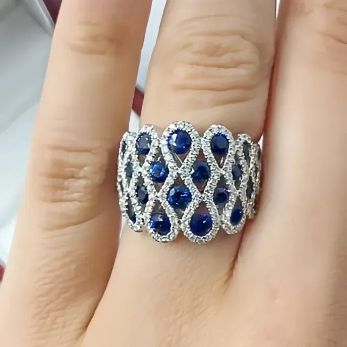 Delicate Women’s Geometric Cocktail Ring Brass Blue Cubic Zirconia Fashion Jewelry
