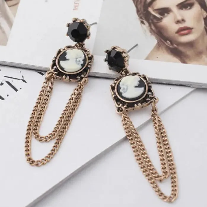 Vintage Geometric Oval Round Drop Tassel Chain Earrings for Women Stylish
