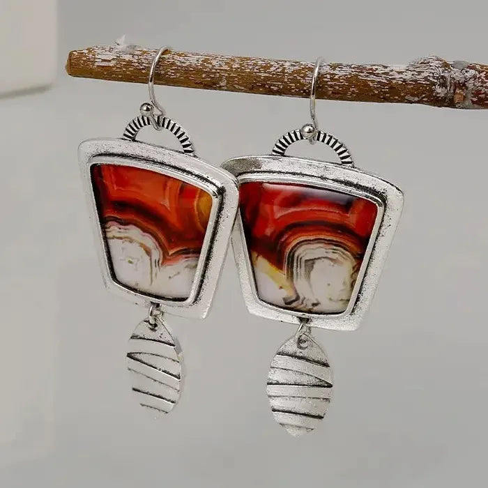 Handmade Boho Drop Earrings for Women Natural Stone Hook Ancient Design Gift