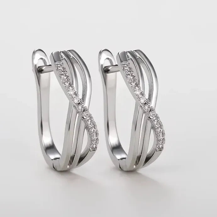 Silver Copper Alloy Cross Hoop Earrings with White CZ Stone 2022
